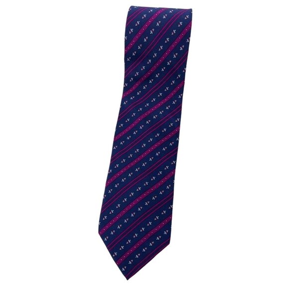 EMILIO PUCCI Men's 100% Silk Necktie LUXURY Blue Striped Spinning Top W:3.4" EUC